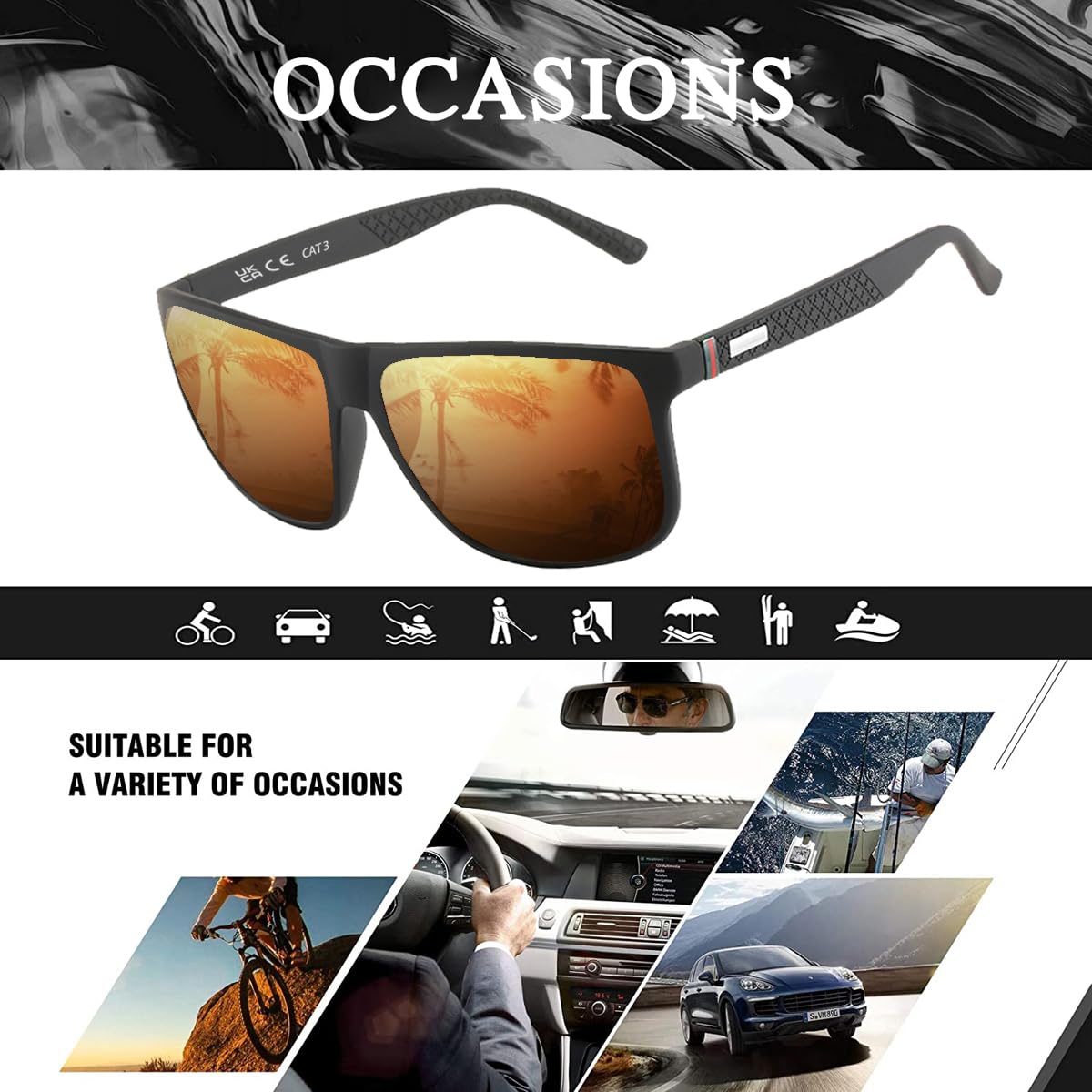 Occhiali da Sole Polarizzati Uomo Donna, Occhiali Vintage Eleganti Montatura Classica, Lenti Pilota HD, Golf Guida Pesca Occhiali da Viaggio Sport all'Aria Aperta Moda Occhiali da Sole