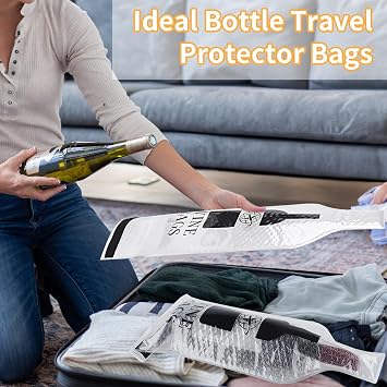 3 Pack Wine Bottle Travel Bags 19x7 Inch Leak Proof for Airplane Cruise | Protector bags with PVC shell and cushioned inner layer, triple seal with double zip lock