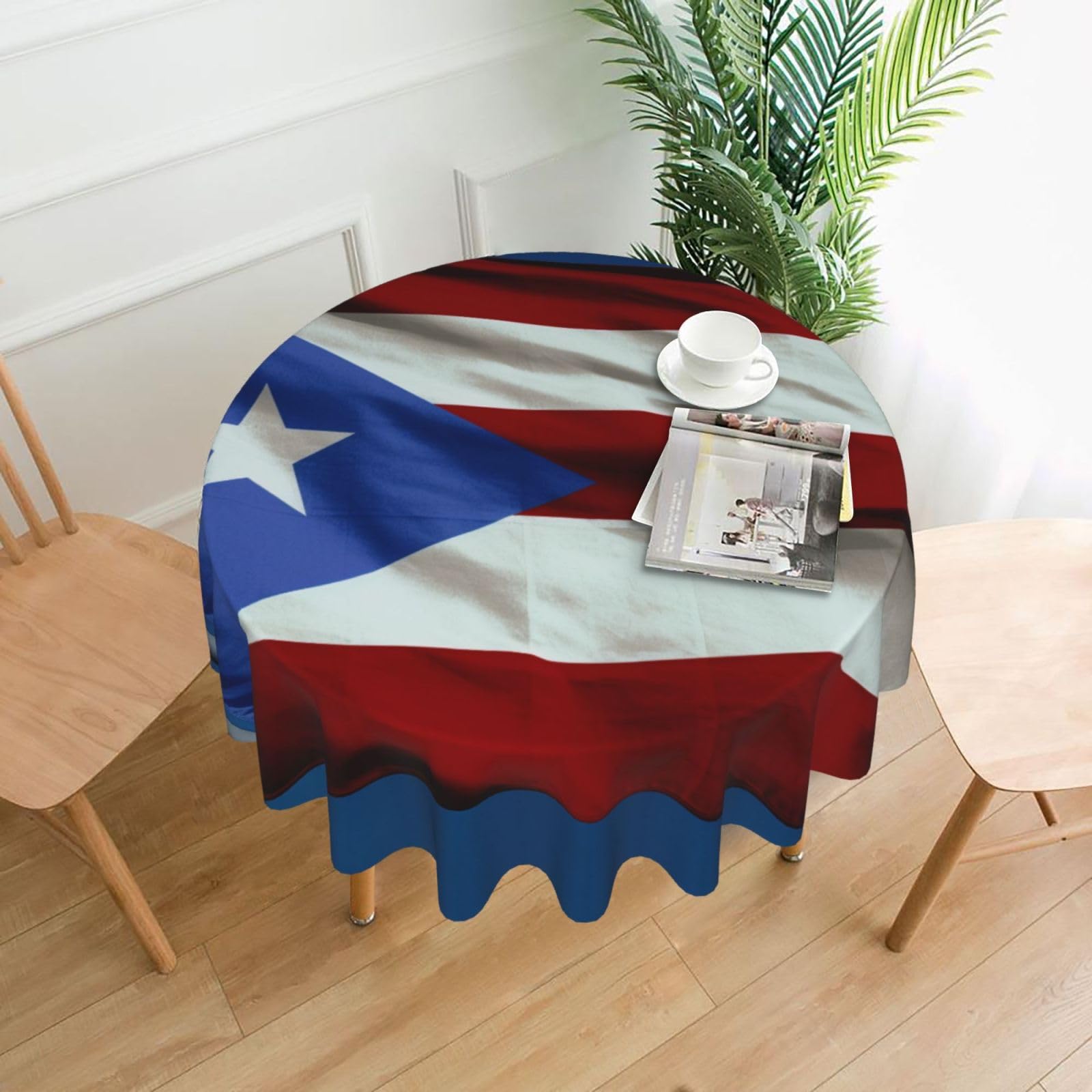 WPKJU Puerto Rico Flag Printed Round Tablecloth 60 in Water Resistant Table Cover Washable Table Cloth for Dining Tables