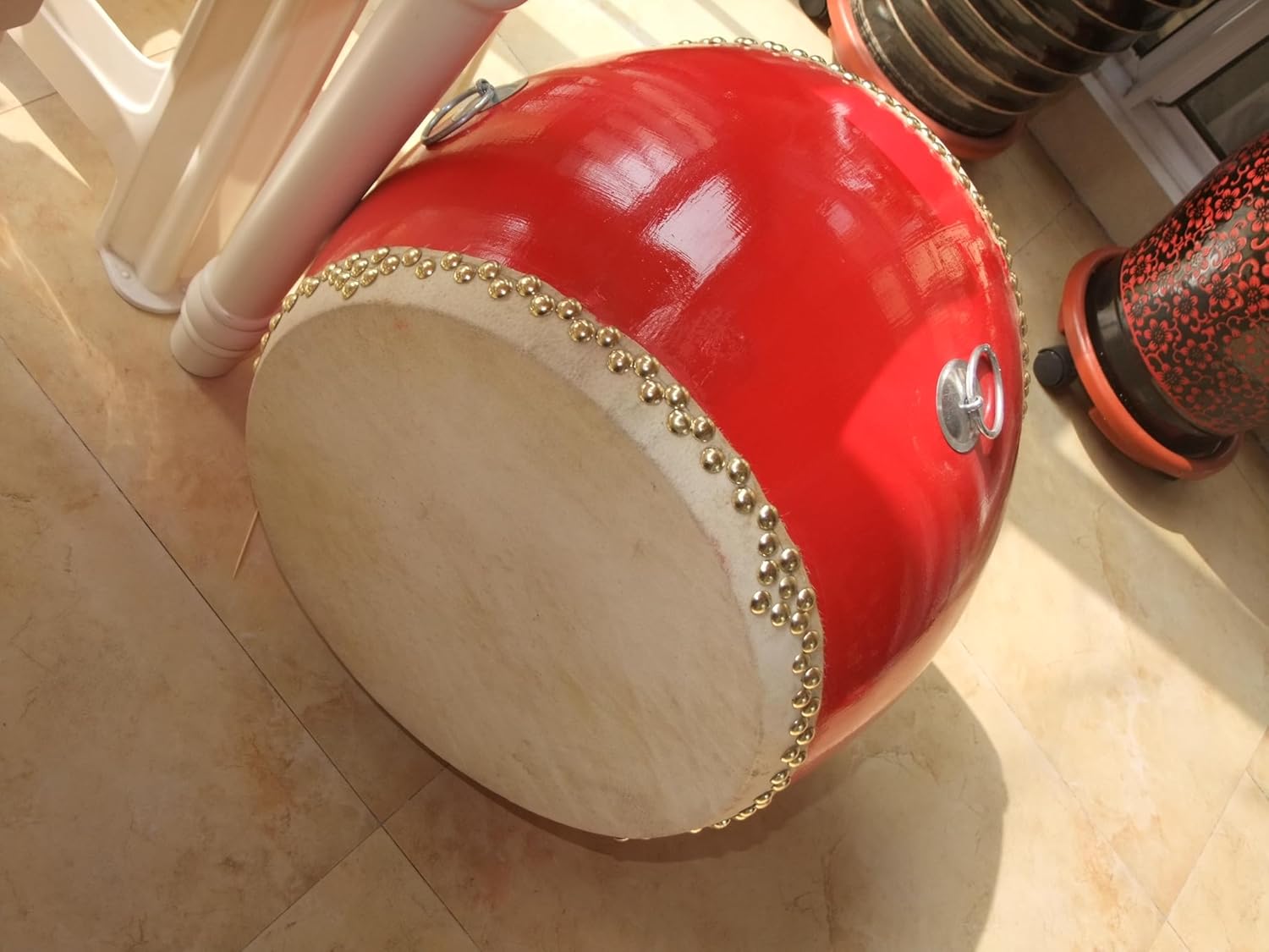 Diameter 17.7" (45cm) Chinese Cowhide Cowskin Drum Tibetan Temple Buddhism Ritual Percussion Instruments with drum rack#352