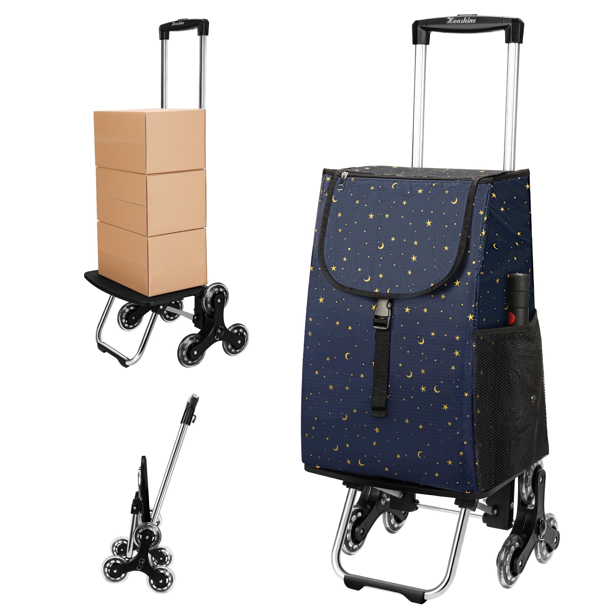 Foldable Stair Climbing Shopping Cart: Rolling Cart with Insulated Bag for Grocery Laundry