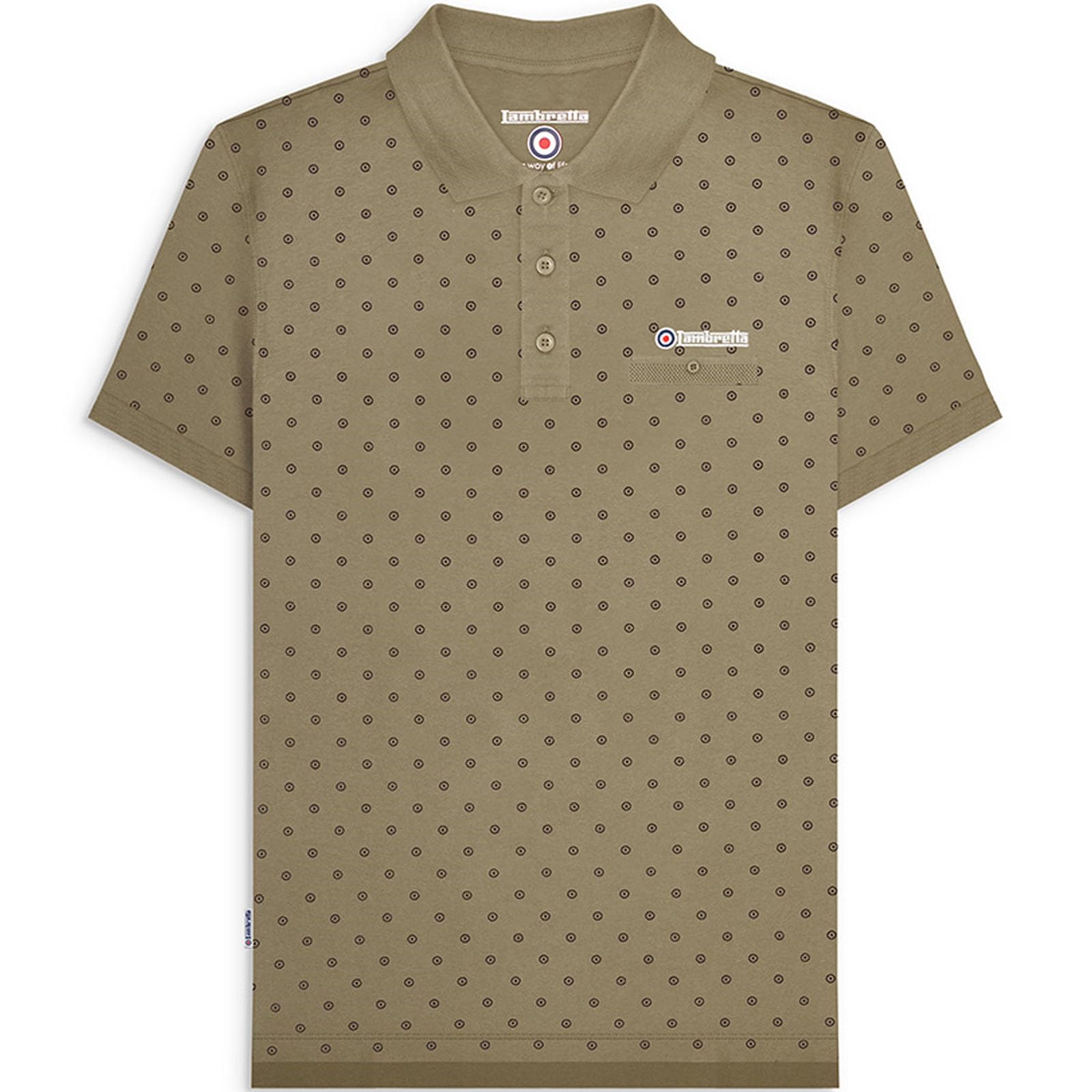 Lambretta Mens Target AOP Premium Polo Shirt - Khaki/Java - M