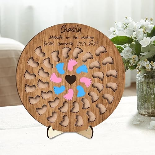 Miniatura 9 de Contador de nacimiento personalizado para estudiantes partera con 50 espacios para bebés, tablero de madera en forma de corazón (9.45 x 7.67