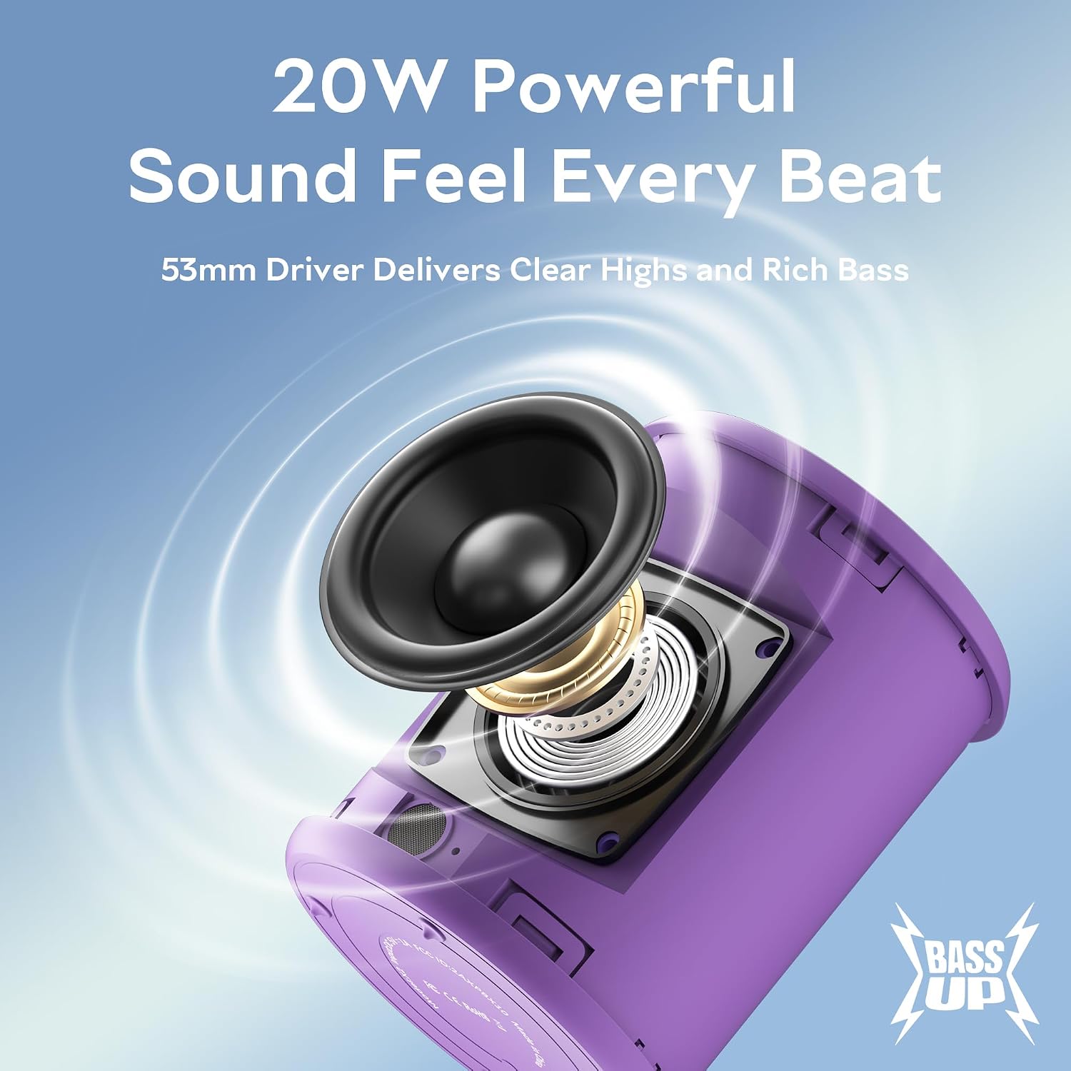 Portable Bluetooth Speaker, IPX7 Waterproof Wireless Speaker with 20W Loud Stereo Sound, 15H Playtime & Beat-Synced RGB Light, Small Outdoor Speaker for Shower,Pool,Beach,Hiking,Gifts(Purple) image 2