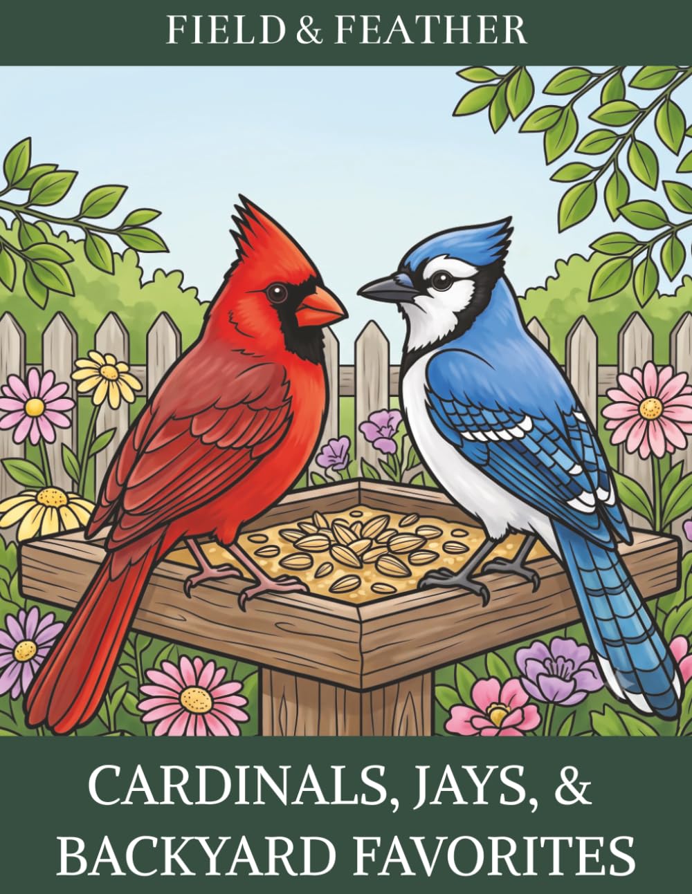Cardinals, Jays & Backyard Favorites: Bold & Easy Coloring Book of 46 Beloved Feeder Birds | Beautifully Detailed Scenes for Adults and Bird Lovers (Field & Feather)
