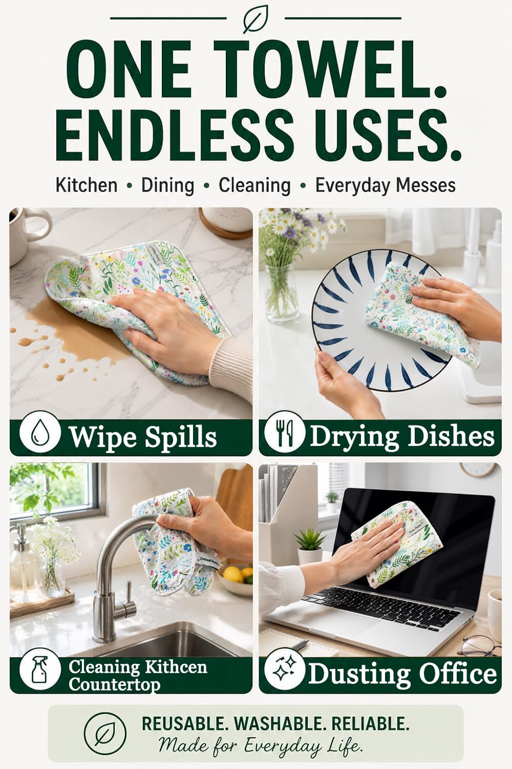100% Cotton Flannel Reusable Paper Towels - 7 Pack Machine Washable - 3 Layers Extra Absorbent, Zero Waste Soft Cloth Cleaning Wipes image 3