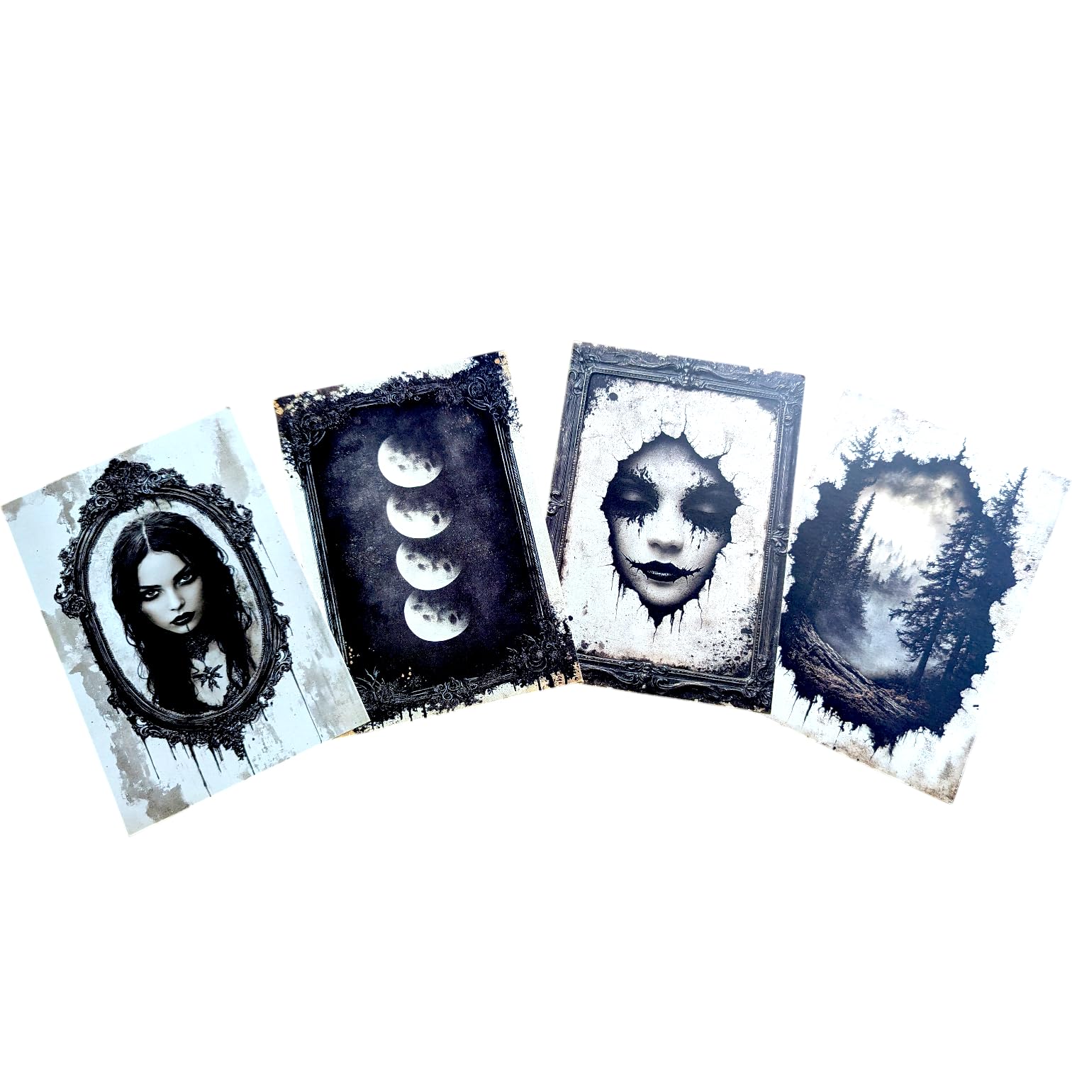 Kims Crafty Corner Gothic Autumn Postcard Set – 4 Dark Academia Art Prints with Haunted Houses, Skeleton Trees & Victorian Figures | Vintage Gothic Stationery or Wall Art Décor (Black Wicca Set 21)