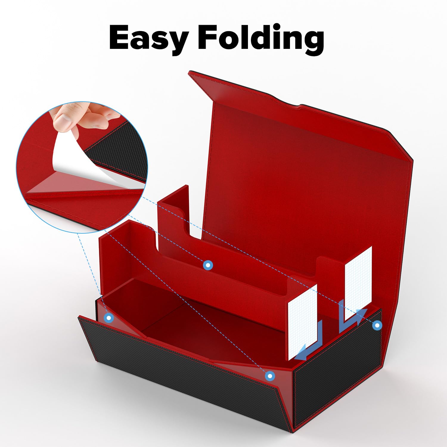 Gomyrod 2400+ MTG Deck Box, 3 file Trading Card Storage Box con 15 divisori colorati, nero e rosso