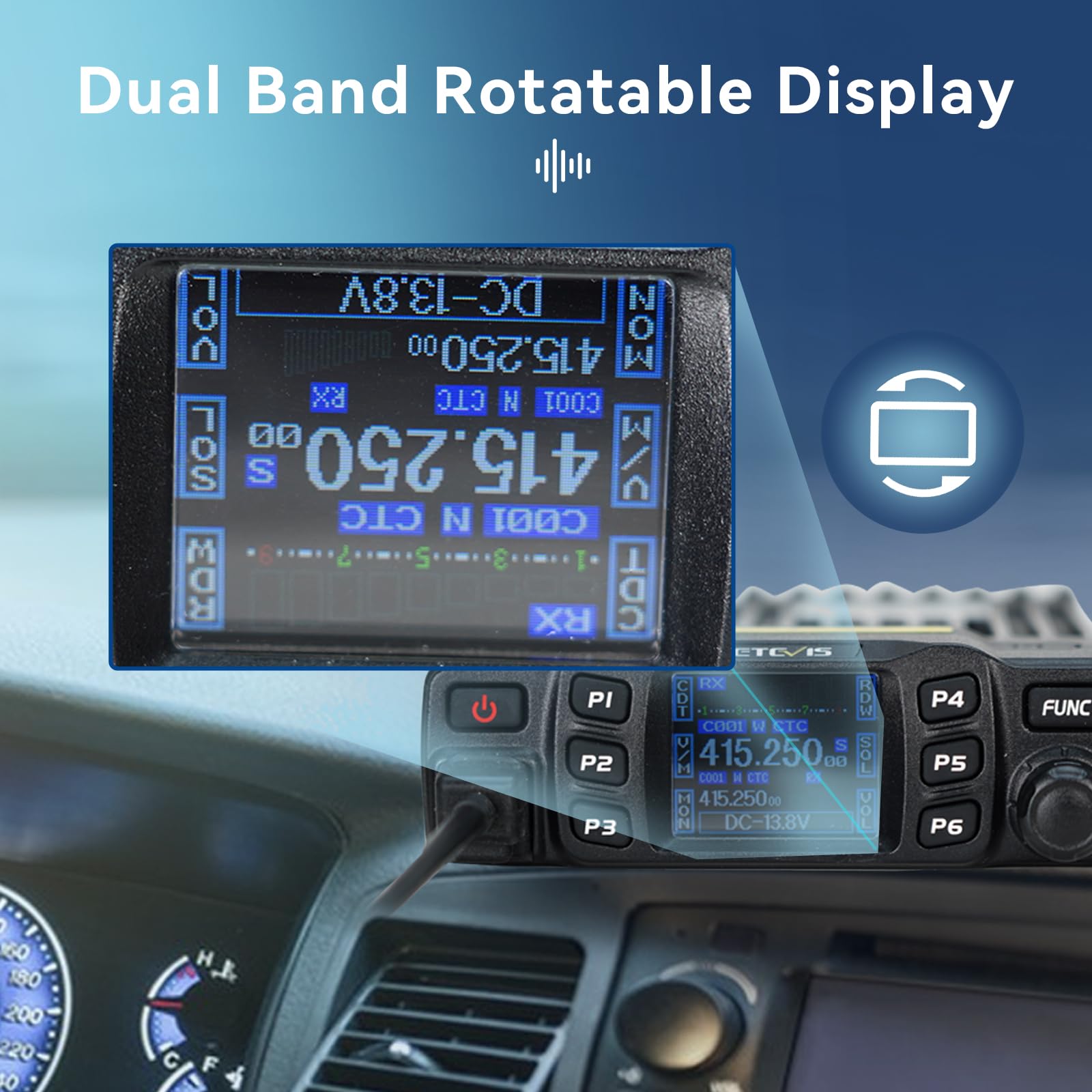 Retevis RT95 Transceptor de Radioaficionado con Antena, Banda Dual, Mini Transceptores Móviles con Pantalla LCD Giratoria Dual, 200 Canales, Antena Móvil SL16/PL259 para Automóvil - 2