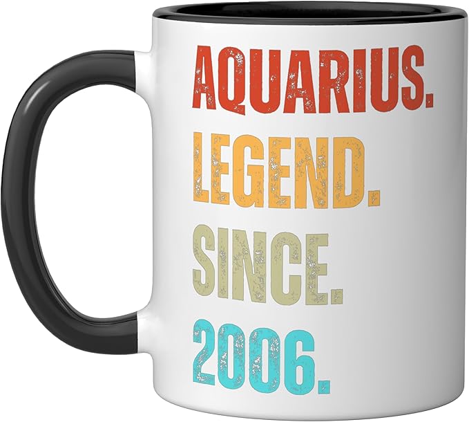Aquarius Legend Since 2006 Retro Zodiac Sign Birthday Ceramic Mug, Black/White