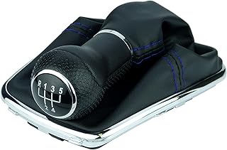 Pomo palanca de cambios y Funda palanca de cambios compatible para VW Golf 4 y para Bora 1997-2006 - 5 velocidades marchas 23mm - con Marco - negro azul cromo - para transmisión Manual - (A251-12)