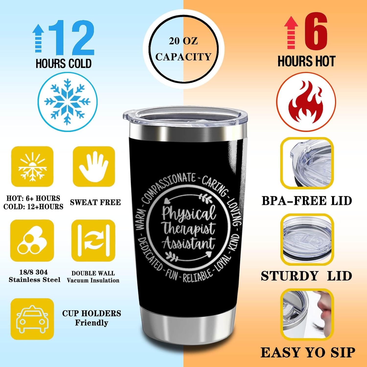 Physical Therapy Assistant Gift PTA 20oz Stainless Steel Insulated Tumbler with Lid and Straw Physical Therapy Students Coffee Cup Physiotherapists Appreciation Gift (PTA-Nutrition Facts) - Image 6