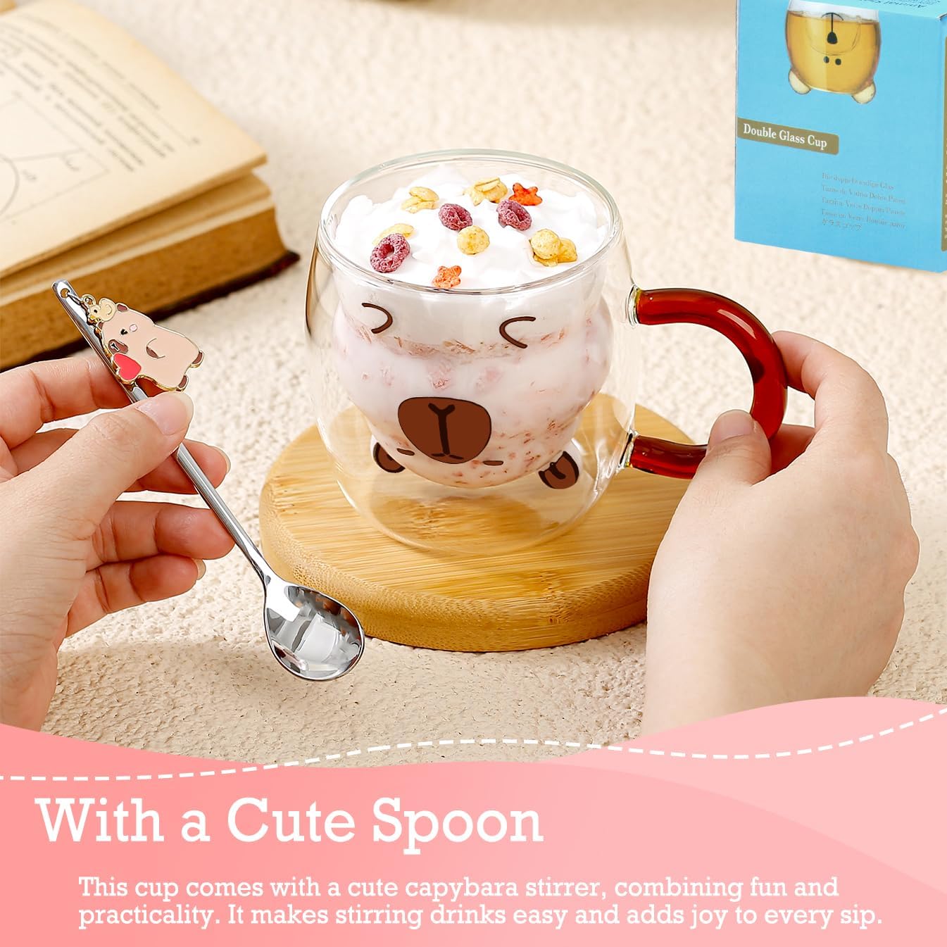 Birthday Gifts for Women Men Cute Capybara Mug Double Walled Coffee Glasses Cups Tea Cappuccino Latte Cup Funny Christmas Gifts Cute Capybara Stuff Gift for Mom Friend Coworker Her Him Home Decor - Image 4