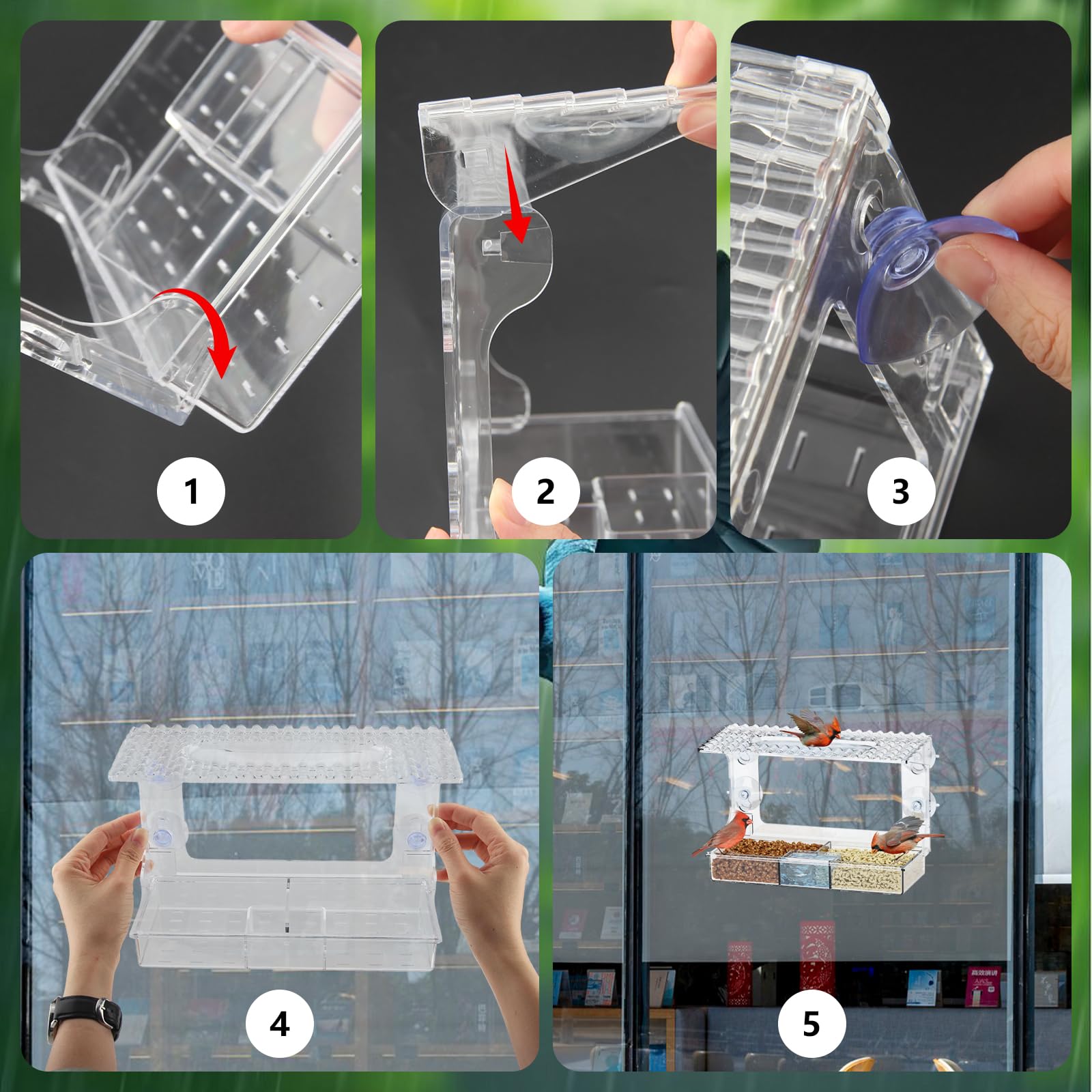 Domek dla ptaków szyba okienna 24,6 x 9,8 x 13,7 cm, zdejmowany dozownik karmy dla ptaków, okno z przyssawkami, do obserwacji ptaków, dekoracja ogrodowa, prezent