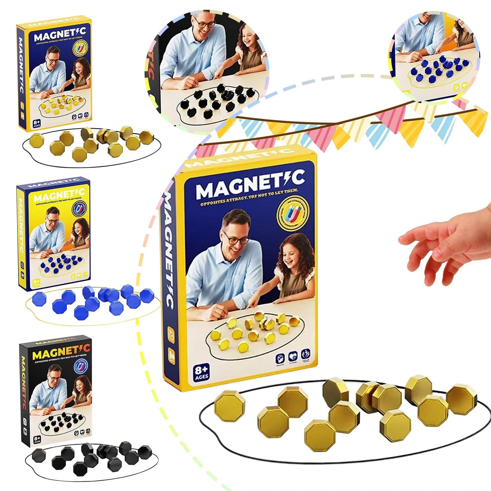 Juego de ajedrez magnético portátil con imán para viajes y camping. Con 20-40 piedras magnéticas como regalo para niños de 9 a 14 años. Incluye rompecabezas Checkers juego en formas geométricas.