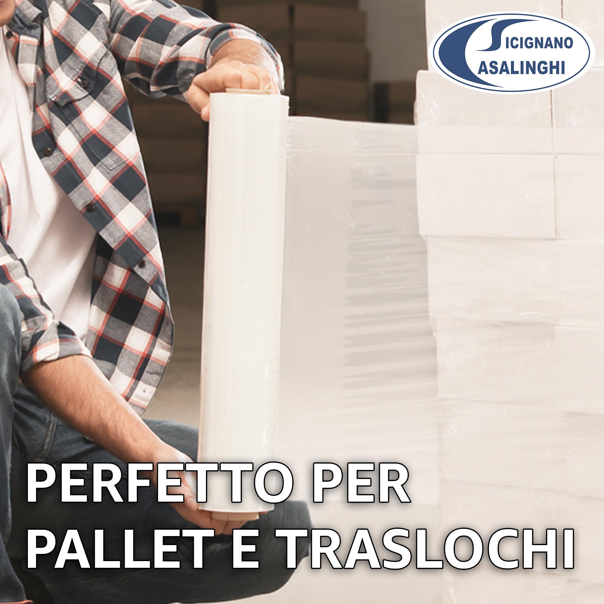 Sicignano 3 Rotoli Film Estensibile Manuale Bianco 2,6 kg, Pellicola in Polietilene Coprente per Imballaggi, Protezione e Stabilizzazione Pallet