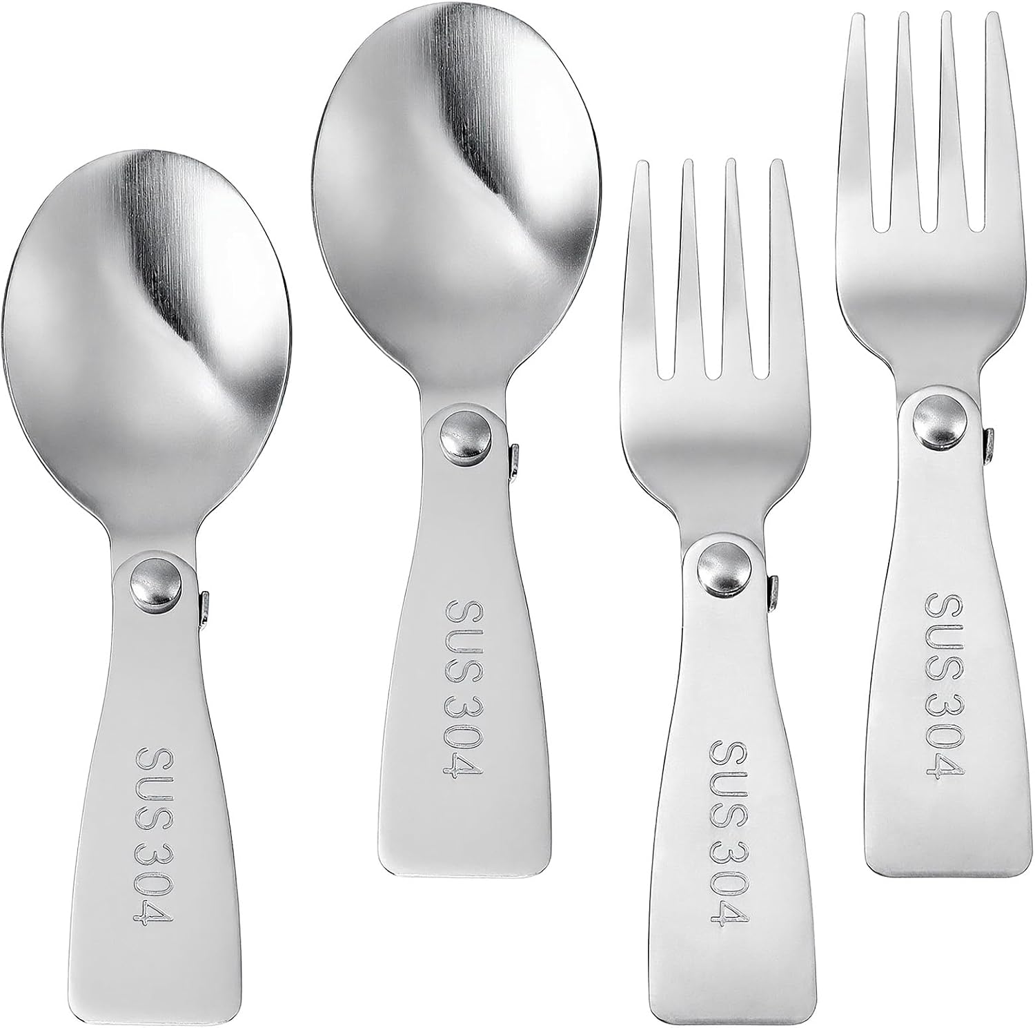 Mabor 4pcs Stainless Steel Folding Spoon and Fork Set, Portable Travel Utensils for Lunch Box, Camping, Picnic & Outdoor Activities
