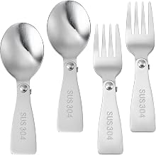 4 Pieces Portable Folding Spoon and Fork, Mabor Stainless Steel Spork and Spork for Travel, Camping, Outdoor Activities
