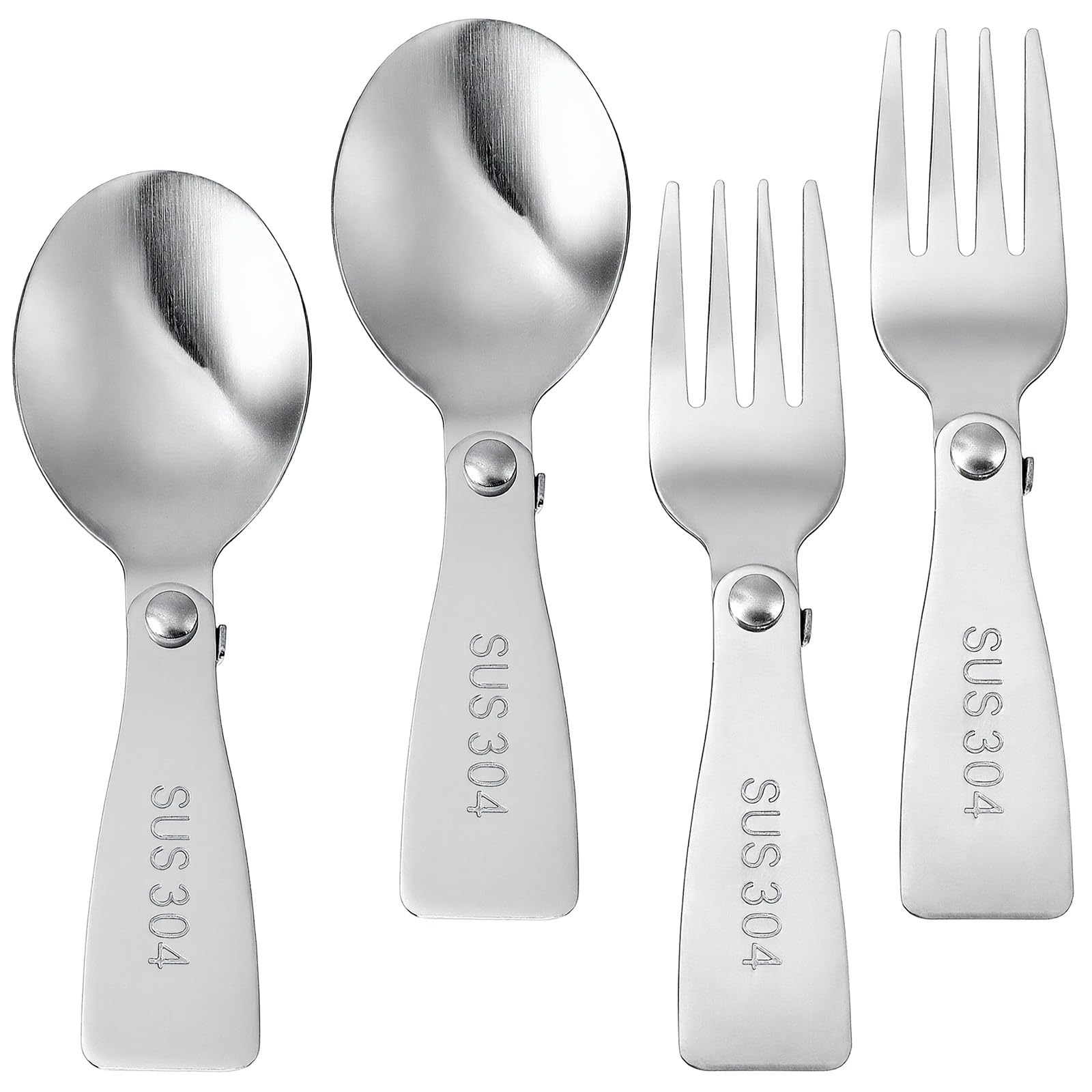 Mabor 4pcs Stainless Steel Folding Spoon and Fork Set, Portable Travel Utensils for Lunch Box, Camping, Picnic & Outdoor Activities