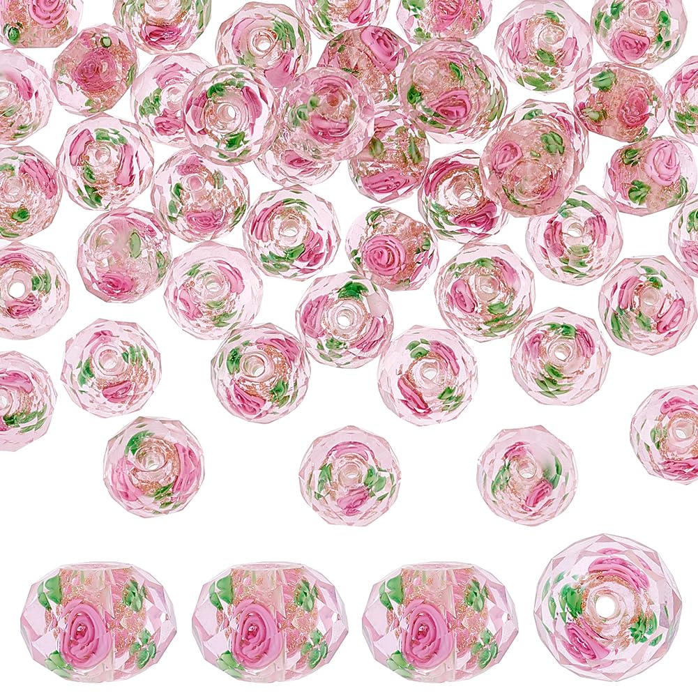PH PandaHall 45pcs 11~12mm Gold Sand Lampwork Beads Glass Handmade Round Loose Beads for Rosary Making Jewelry Craft Making with 2mm Hole - Gloden Pink