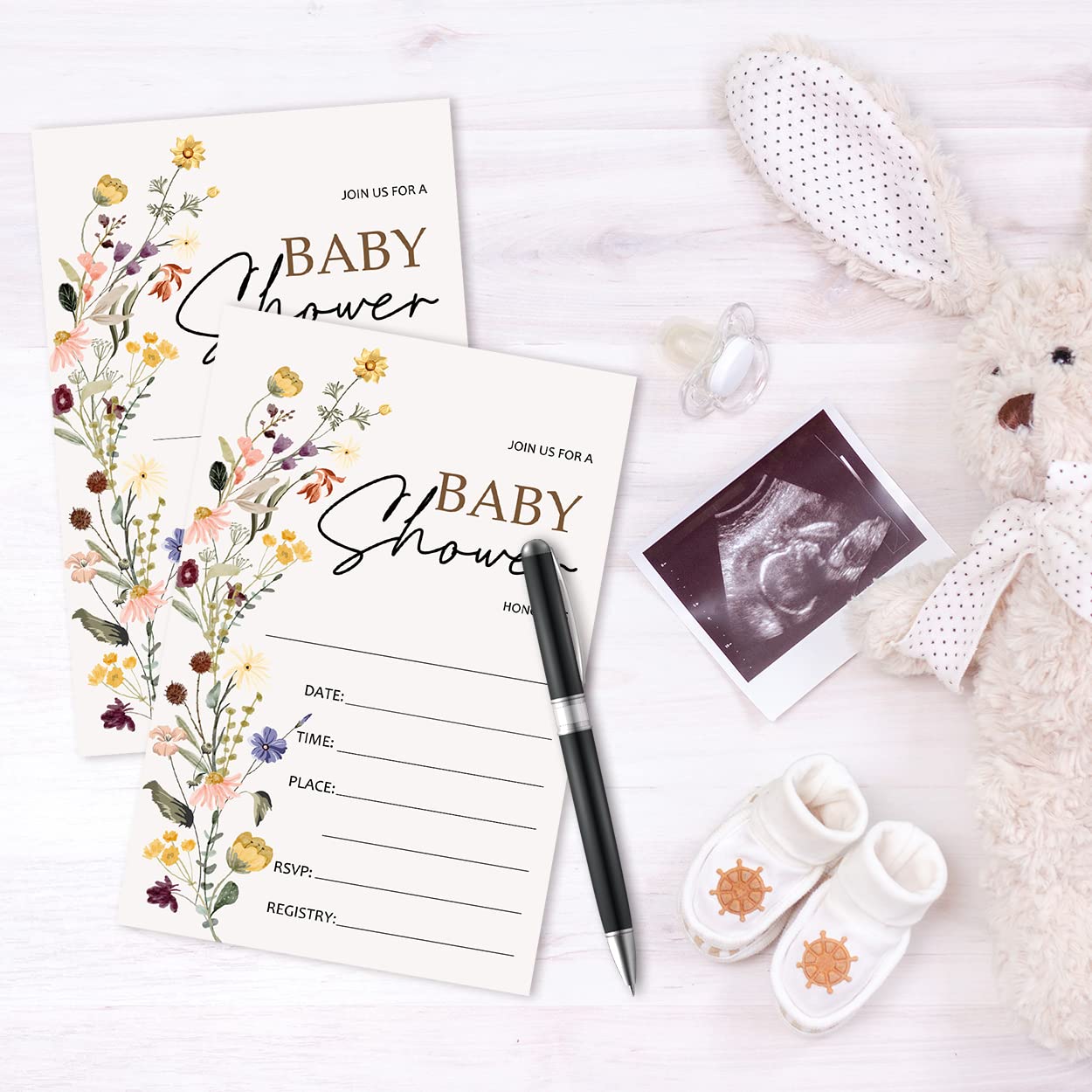 JCVUK Babyparty Einladungskarten – Boho-Hasen-Design, 25 Stück Inkl. Umschläge, 10,2x15,2 Cm, Für Jungen & Mädchen