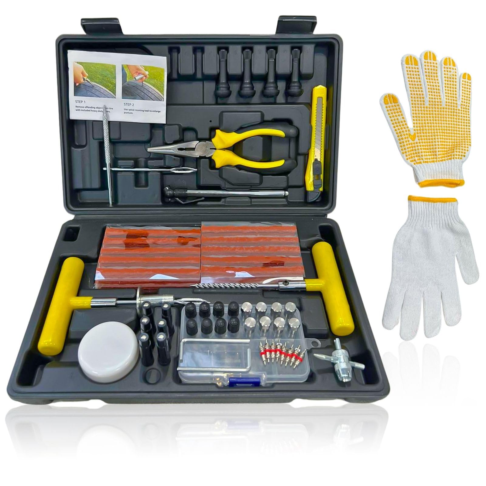 Kit Réparation Pneu Voiture 58 Pièces - Outils Complets Pour Crevaison Voiture, Moto, Camion Vert
