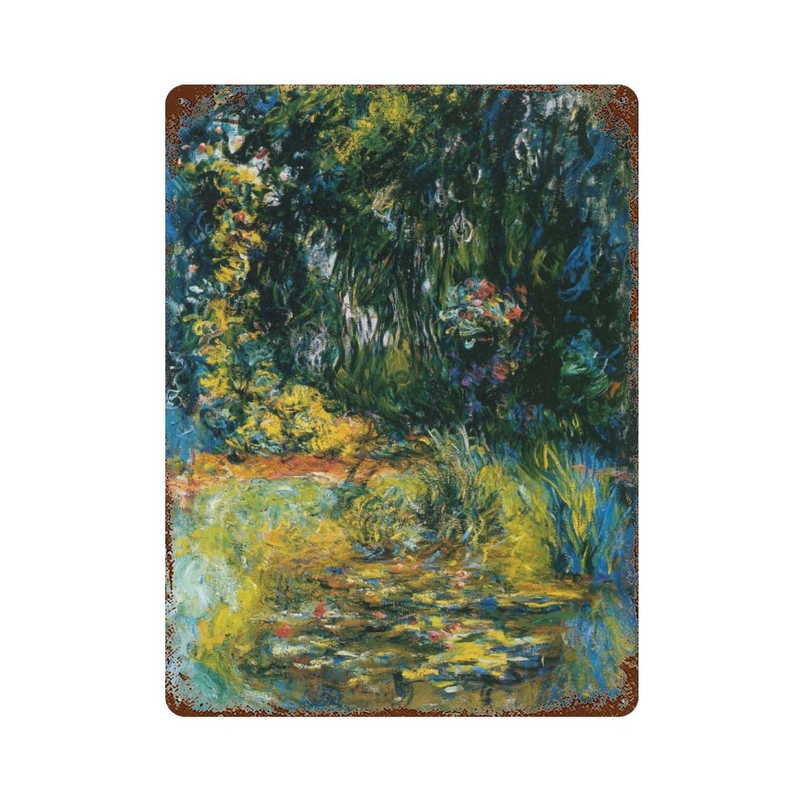 Vintage Rust Metal Sign with Water Lily Pond by Monet Design 15.7"x11.8", for Garage, Bar And Workshop Decor, Retro Wall Decor