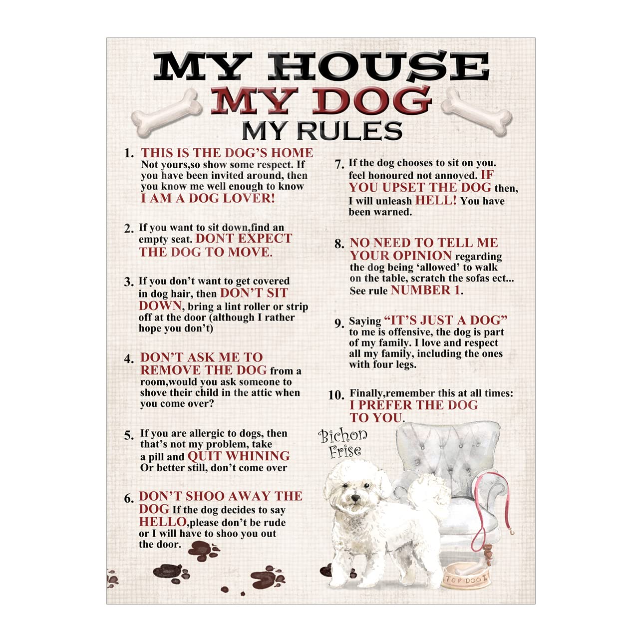 Bichon Frise Dog Metal Sign Plaque, 10x8in, ref7914