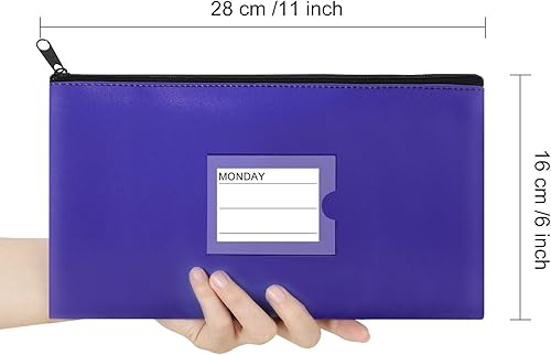 Miniatura 10 de Paquete de 8 billeteras para depósitos bancarios, cartera de cuero sintético resistente con cremallera con ventana transparente, bolsa para monedas,