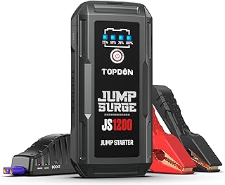 Jump Starter Car Battery Charger-TOPDON JUMPSURGE1200 12V Car Starter Lithium Battery Booster (Up to 6.5L Gas, 4.0L Diesel) with Smart Clamp Cables, USB Quick Charge, LED Flashlight Peak 1200A