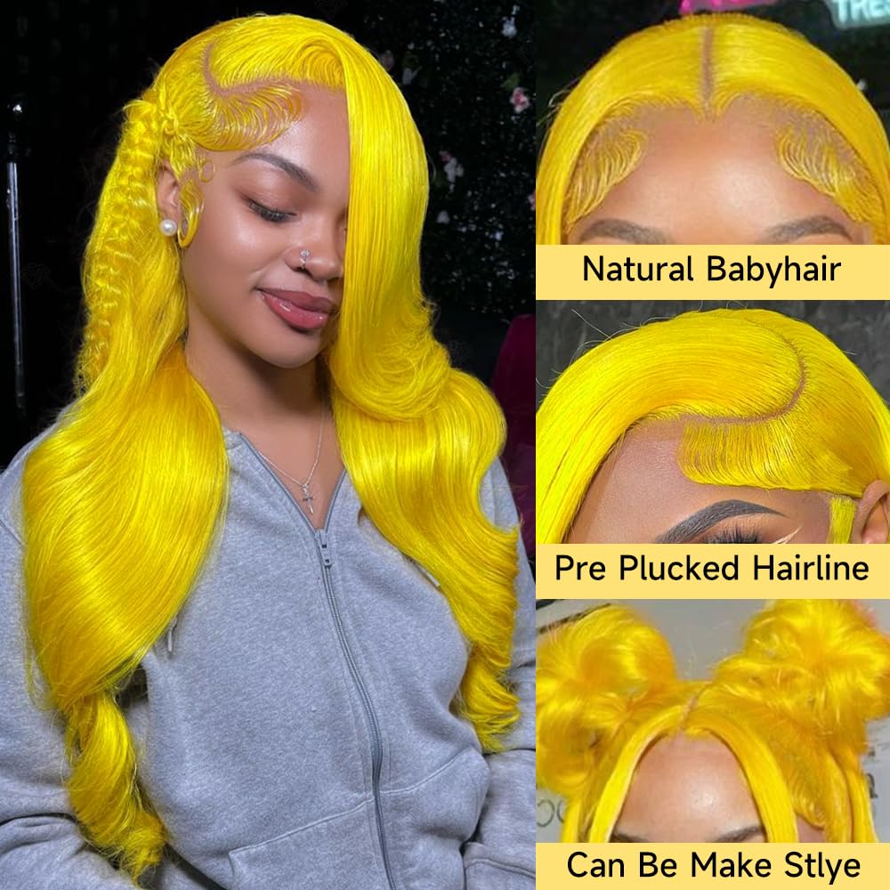Amazon.com : Boumon Yellow Lace Front Wig Human Hair 200  display picture 1