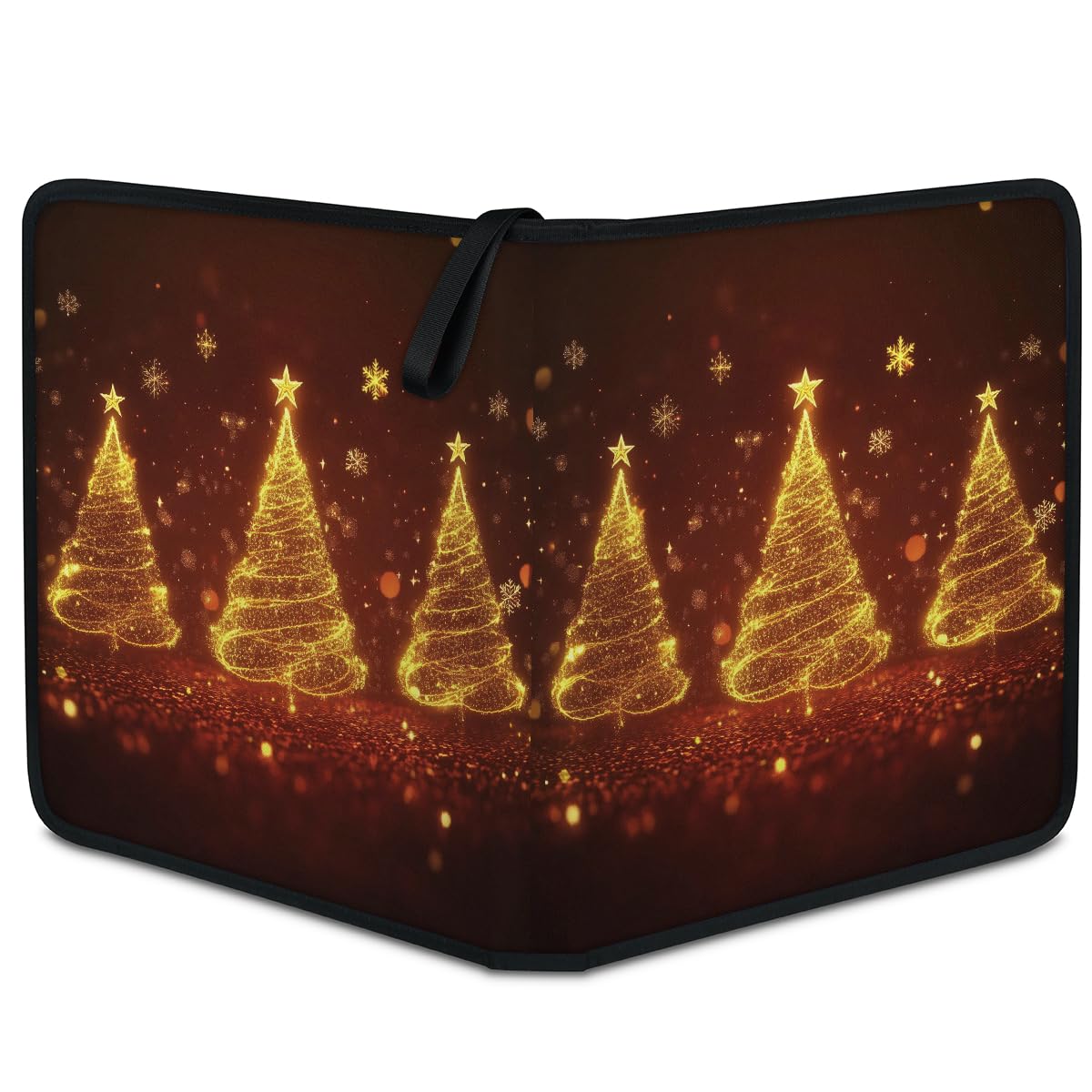 Classeur pour cartes à collectionner - 4 poches - Motif sapin de Noël - Doré - Avec pochettes amovibles - Étanche - Avec fermeture éclair - Capacité de 50 pages - 400 cartes