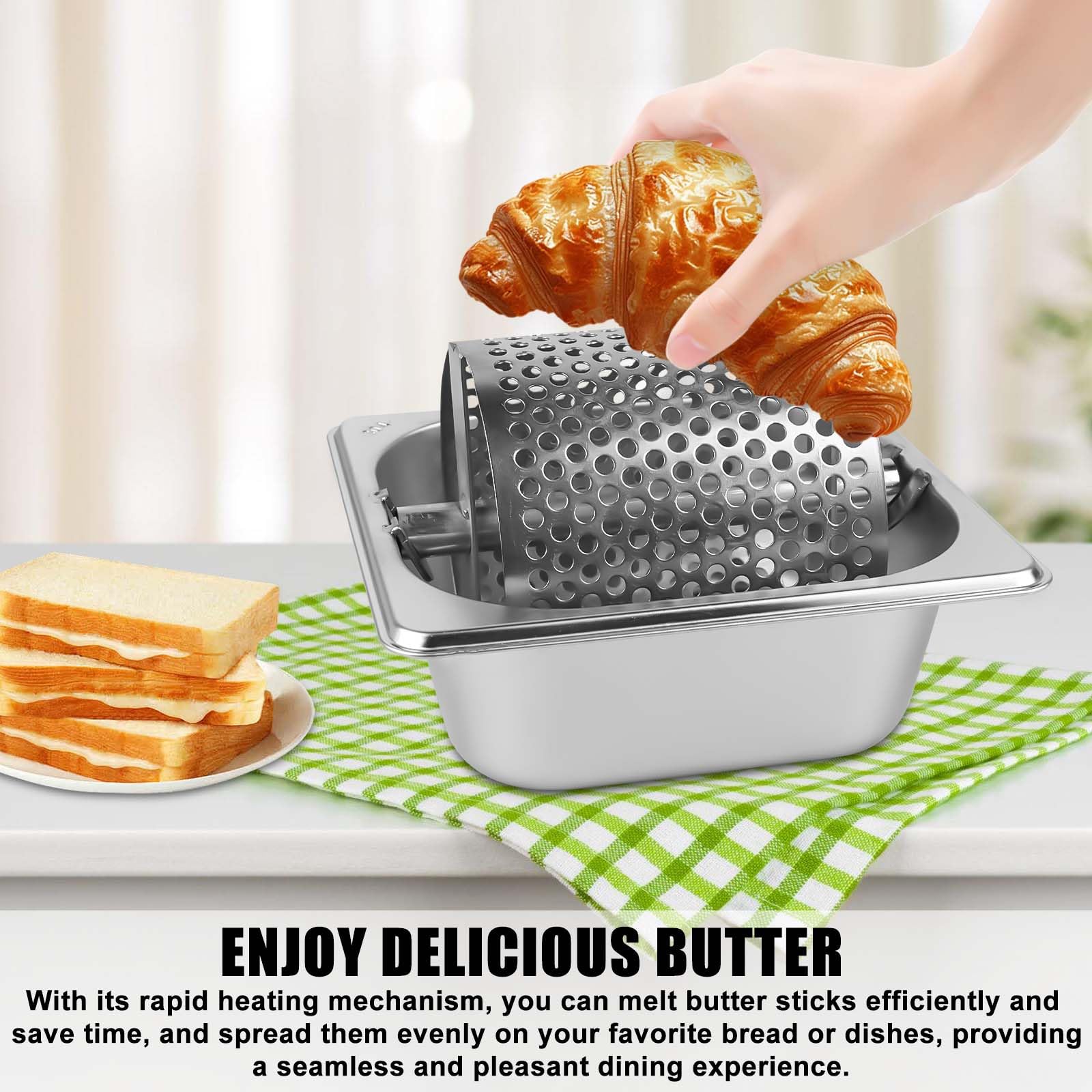Rullo per burro in acciaio inox, 18 x 16 x 10 cm, resistente distributore di burro, strumento rotante, riutilizzabile per casa, negozio, pane di mais, bistecca