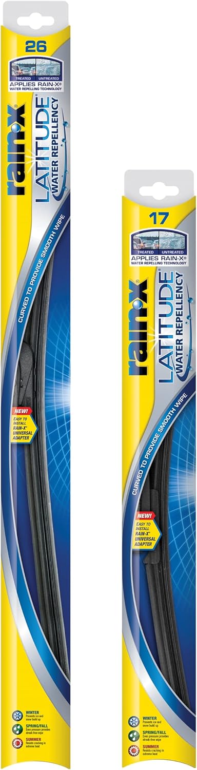 Rain-X 810195 Latitude 2-In-1 Water Repellent Wiper Blades, 26" and 17" Windshield Wipers (Pack Of 2), Automotive Replacement Windshield Wiper Blades With Patented Water Repellency Formula Pack of 2 26" and 17"