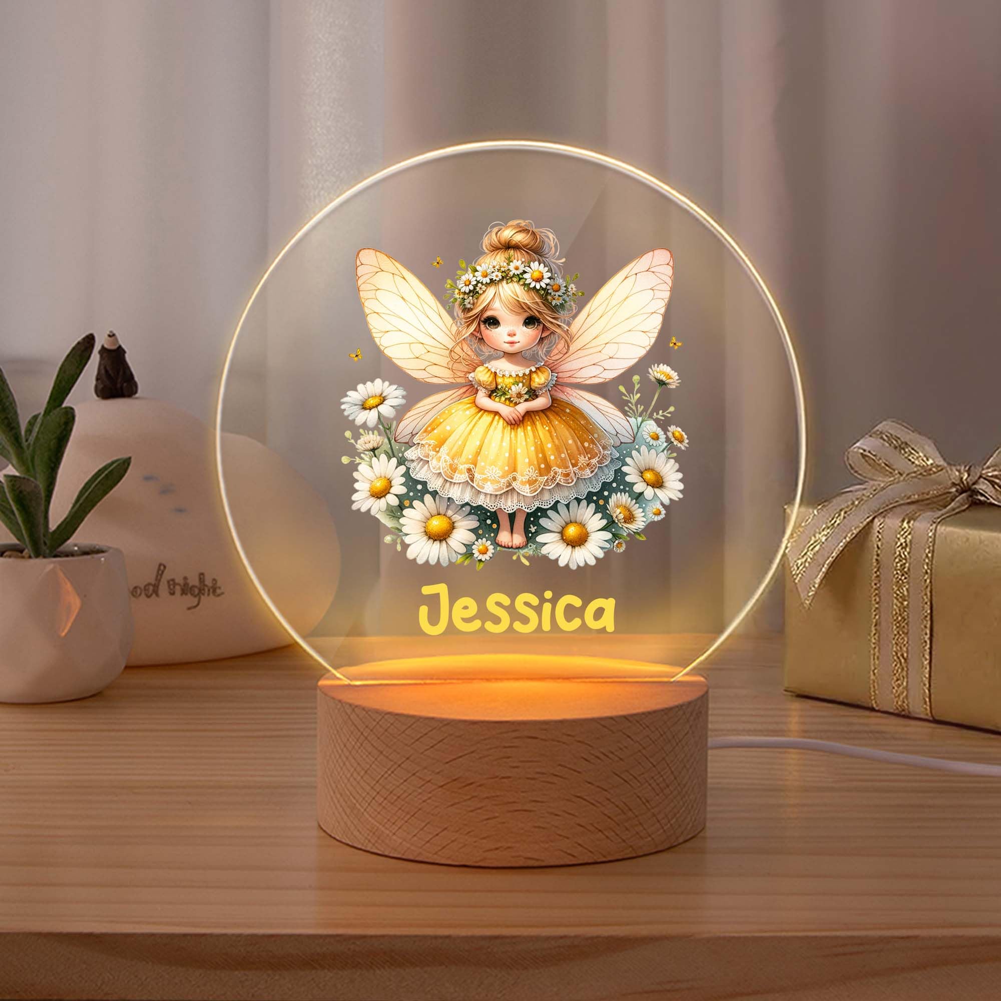 CALLIE Personalised Fairy Night Light with Name Birth Flower Gift for Girls