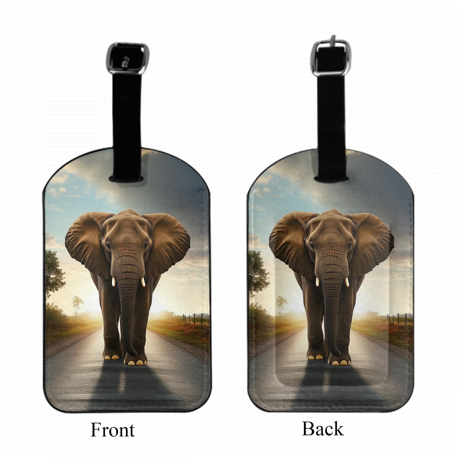 Zoczos Walking Elephant Luggage ID Tags African Animals Walking in The Countryside Suitcases Bag Baggage Travel Tags Identifiers Leather Name Luggage ID Tags for Women Men, 1 Pack