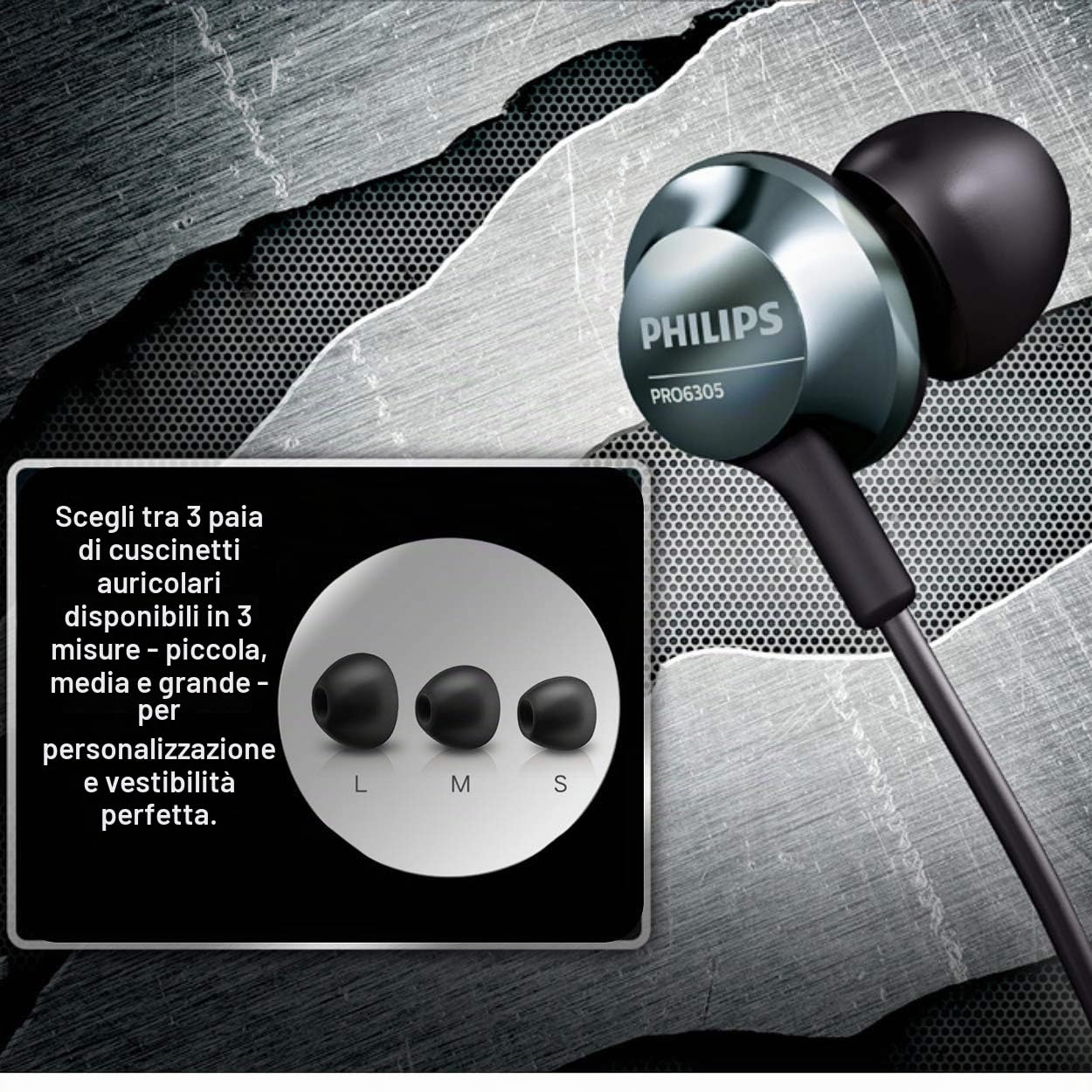 PHILIPS Auricolari in-ear con cavo professionale, con microfono e bassi potenti, audio ad alta risoluzione, vestibilità comoda, auricolari leggeri con microfono