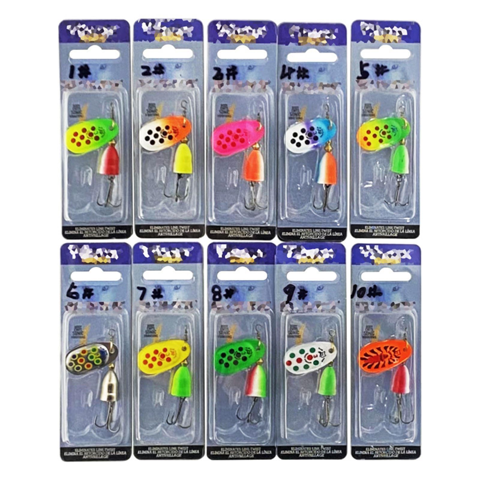 10-teiliges Forellen Spinner Köder Set, Angelköder, Spinnerbait mit Drillingshaken, Harte Köder, Süßwasser Salzwasser Angelgerät, mehrere Farben Spinner
