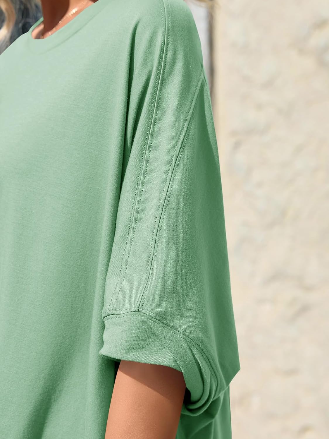 Tankaneo Womens Oversized Tshirts Batwing Short Sleeve Asymmetric Hem Tops Summer Casual Loose Fit Tunic Tee Shirts - Image 2