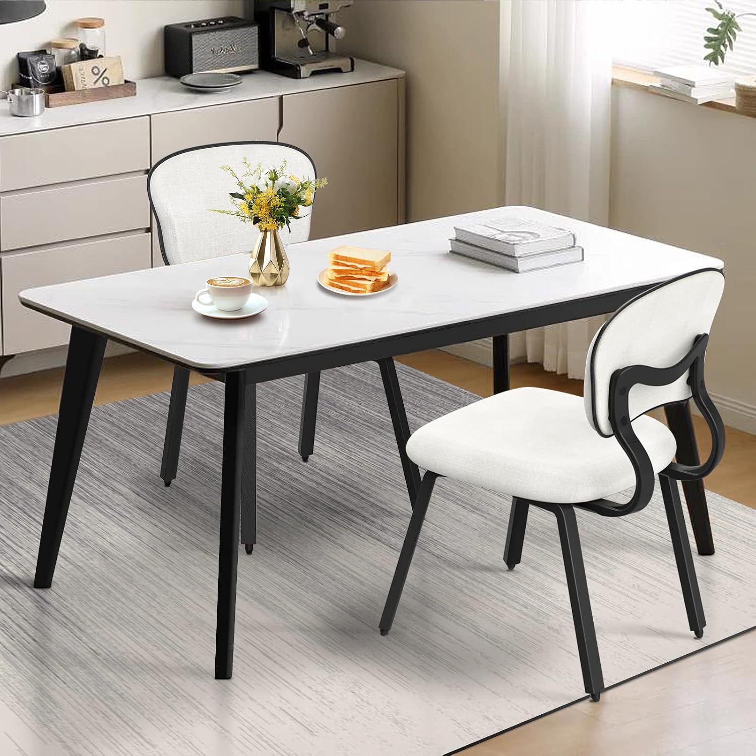 Tatub Dining Chairs Set of 2, Mid Century Modern Kitchen Chairs, Upholstered Dining Room Chairs with Soild Wood Legs for Kitchen Living Room Study Room (Beige)