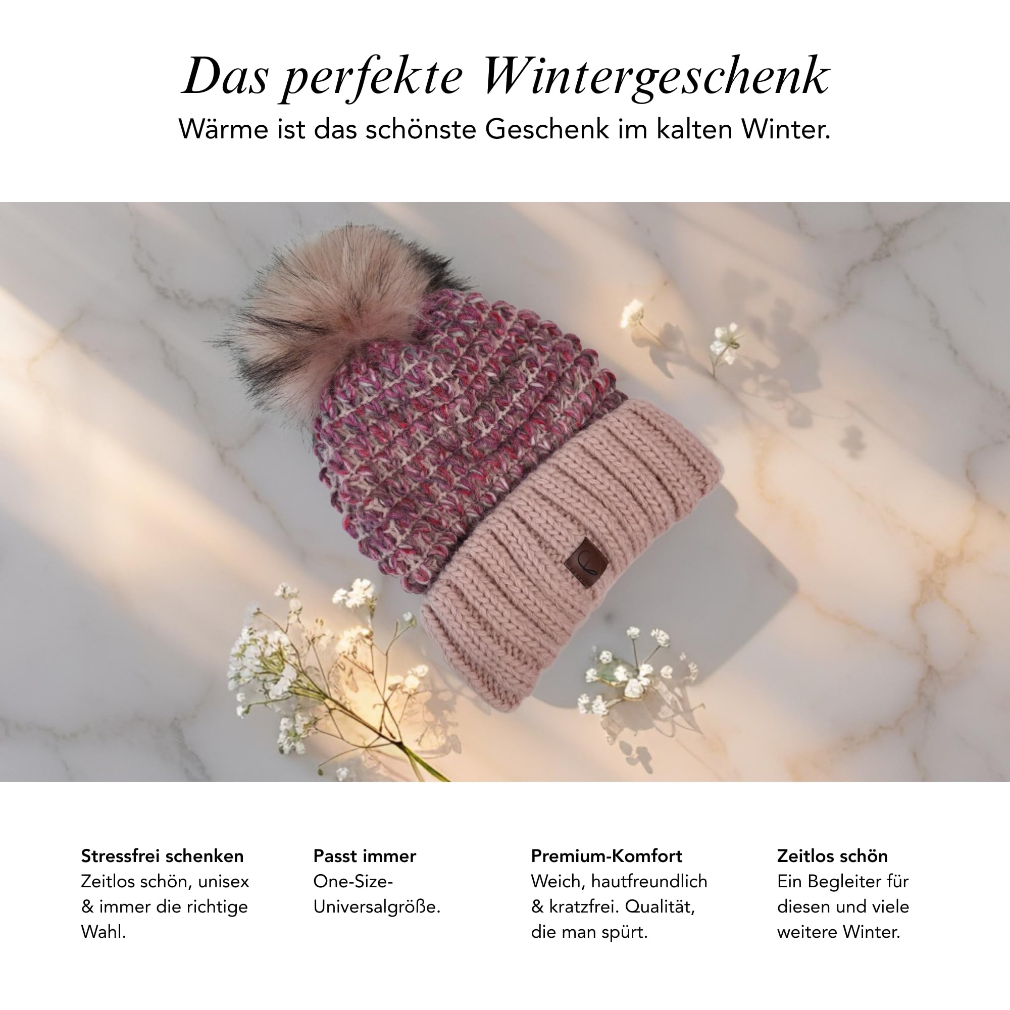 Baesics Bonnet tricoté avec pompon pour homme et femme - Bonnet d'hiver chaud unisexe avec doublure en polaire et pompon en fourrure synthétique - Taille unique - Style bonnet