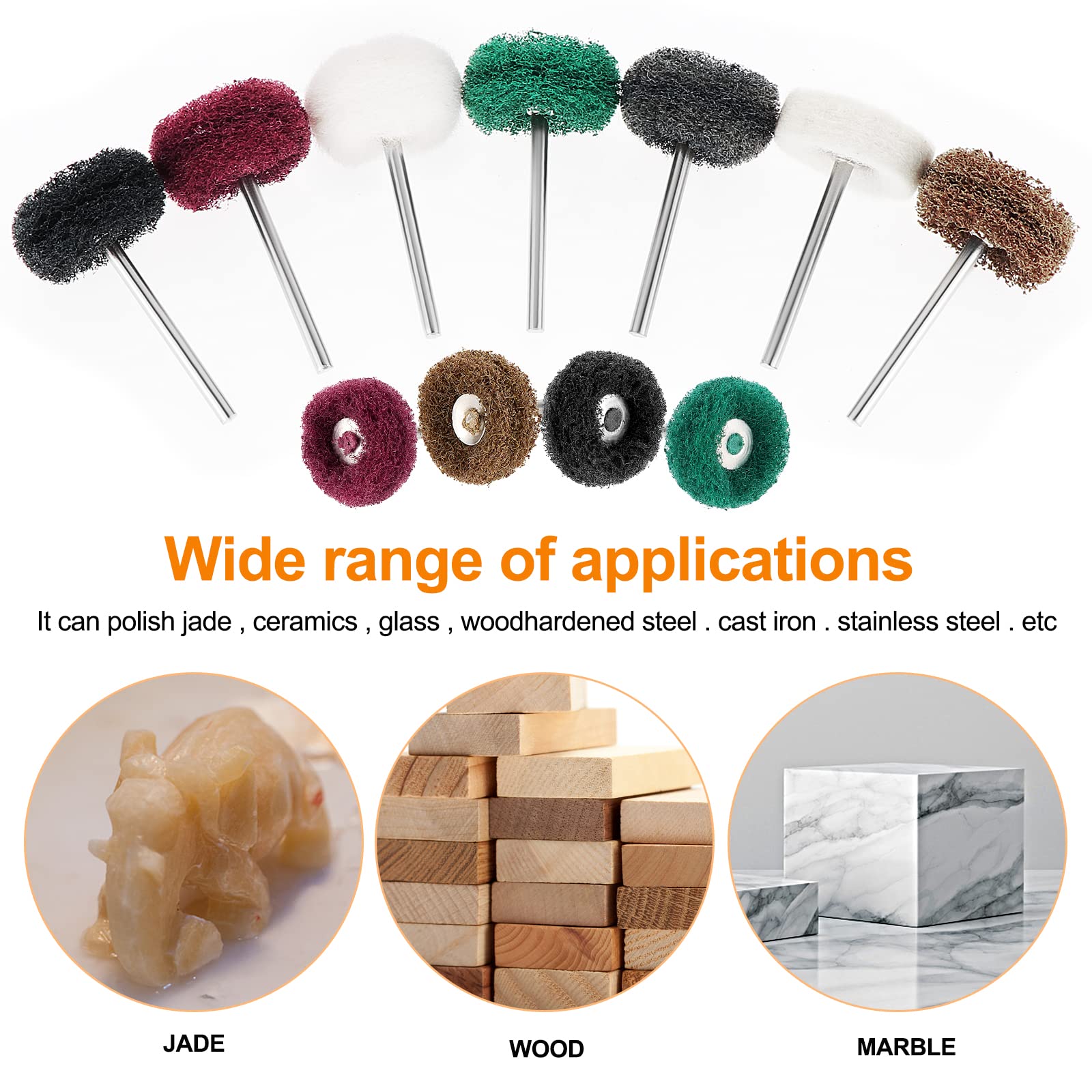 140 Pcs Roues de Polissage Abrasif,25 mm Brosses a Tampons de Roue Abrasifs Mini pour Dremel Outils Rotatifs