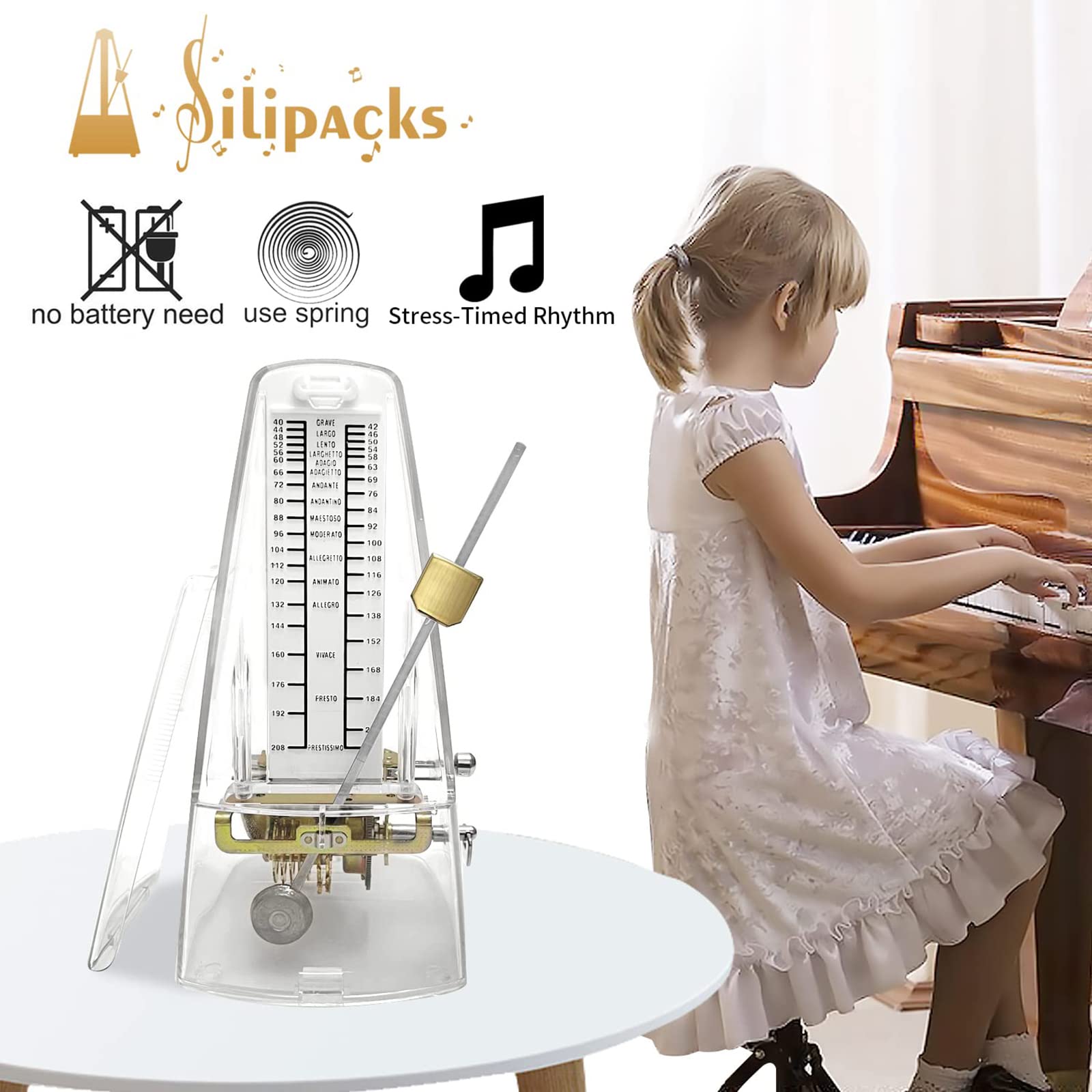 Mechaniczny metronom muzyczny, elegancki zegar muzyczny w stylu vintage, głośny dźwięk, śledzenie rytmu rytmu uniwersalny metronom instrumentalny, do fortepianu skrzypce gitara basowa