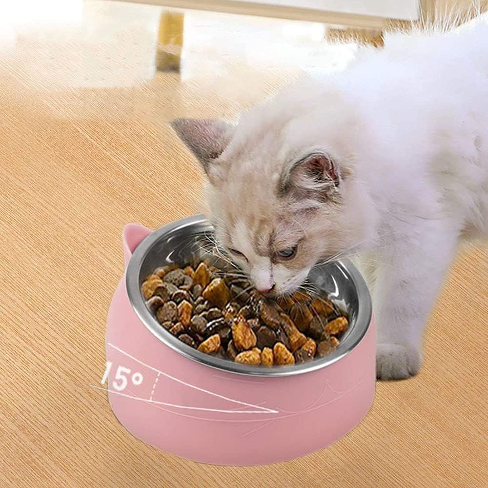 TGOPIT Elevated Cat Bowl Feeder Food Water Feeder Bowl for Cats, Kittens & Puppies | Persian Cat Food Bowl Tilted Raised Bowl Anti Vomiting 15° Slanted Bowl (Orange) 2