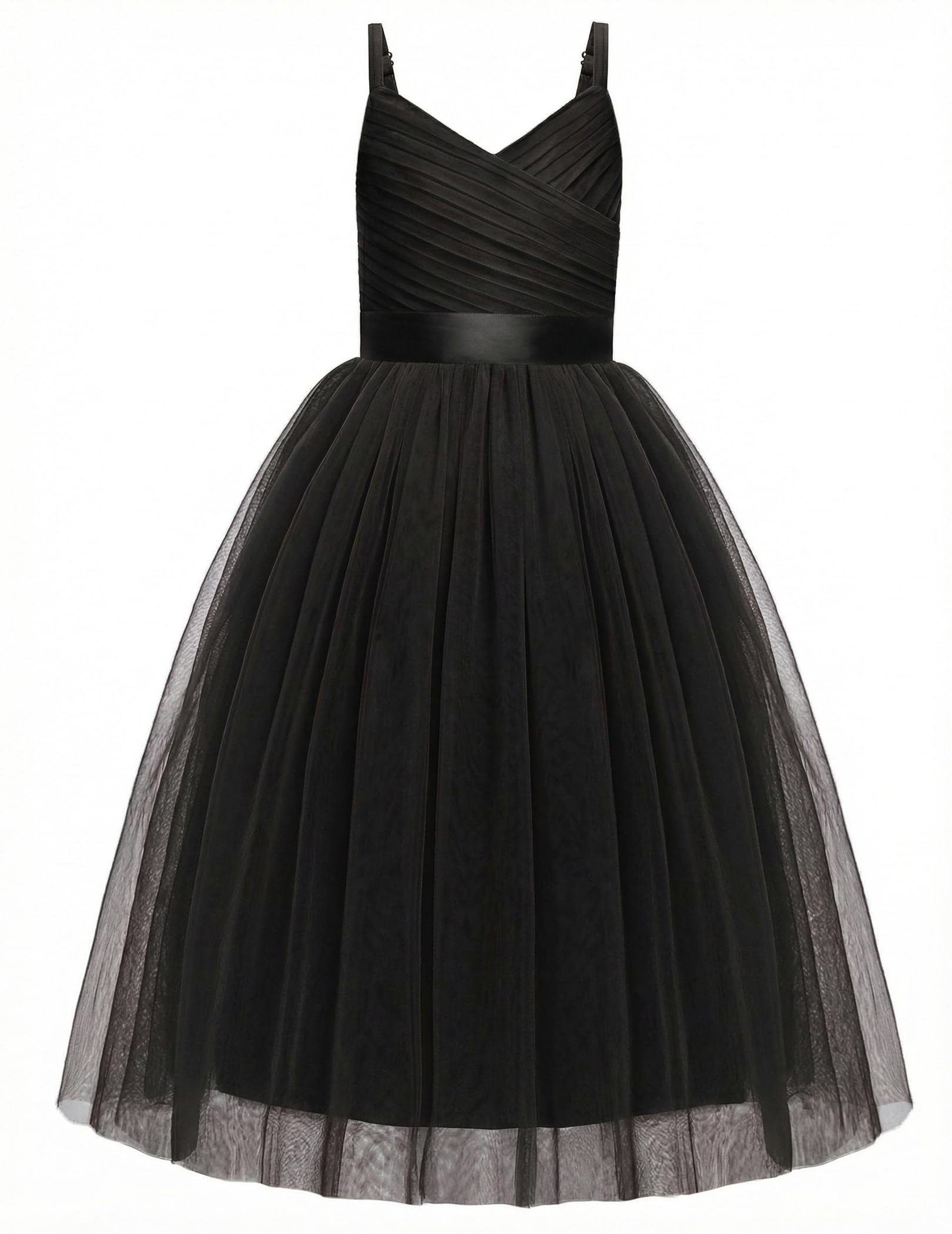 Arshiner Flower Girl Dress Spaghetti Strap Tulle Long Formal Wedding Pageant Party Fancy Princess Ball Gown Dresses — view 12