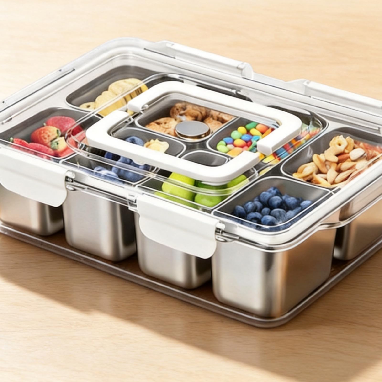 Générique Plateau à collation réutilisable en Acier Inoxydable 304 avec 8 Sections, récipient divisé allant Lave-Vaisselle pour Fruits et légumes, récipient à collation hermétique