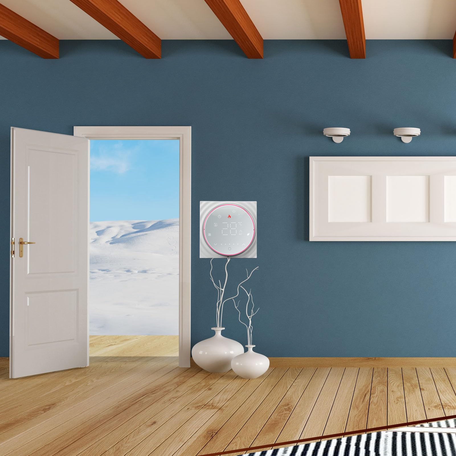 Cocoarm Inteligentny Termostat Termostat Bezprzewodowy AC 95 do 240 V PC Ekran LED ABS ± 1°C 41 do 95°F Programowalny 5 Plus 1 Plus dla Użytkowników Domowego Ogrzewania Elektrycznego (WHITE)