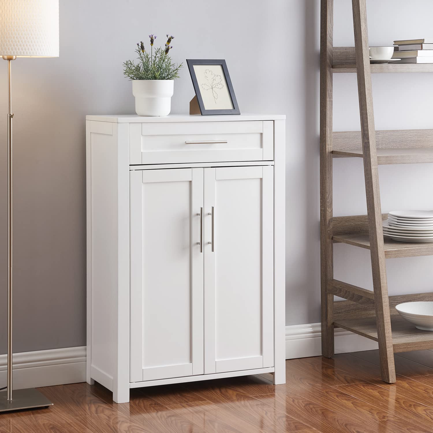 Crosley FurnitureSavannah Storage Cabinet and Bathroom Organizer with a Drawer and Shelves, White