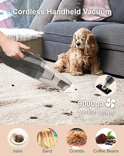 Aspiradora de mano inalámbrica para automóvil, aspiradora de mano de succión de alta potencia de 9000 pa, recargable con luz LED, 2 filtros y