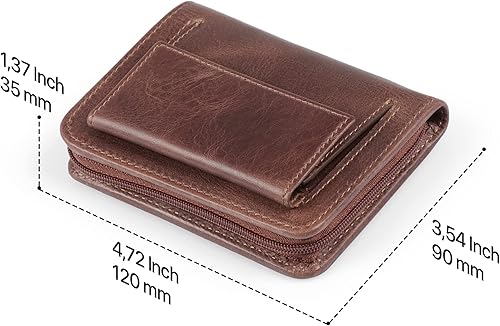 Miniatura 5 de Otto Angelino Cartera plegable con cremallera para hombre con bloqueo RFID, piel de vaca italiana, comodidad de viaje delgada, soporte para tarjeta